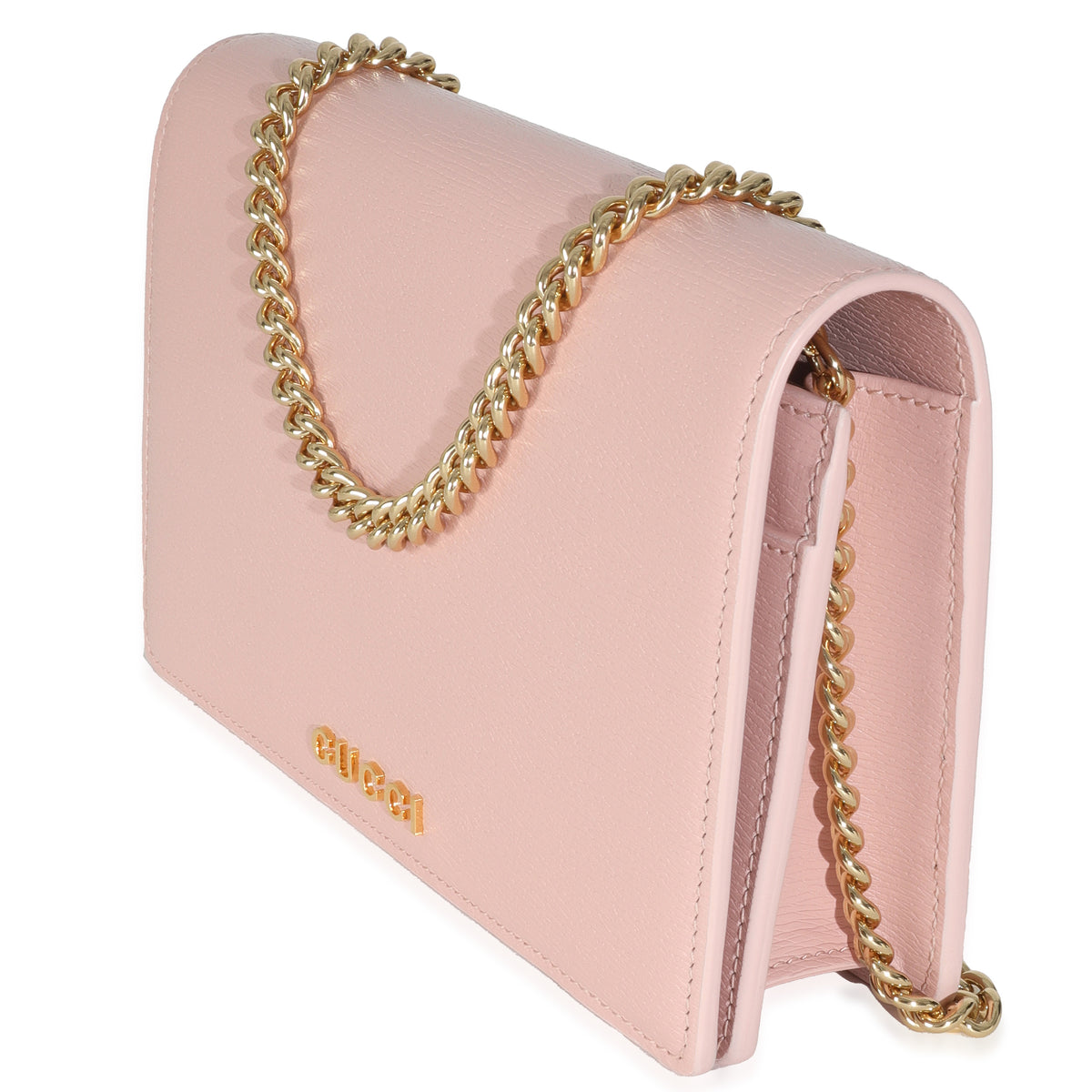 Light Pink Textured Calfskin Script Logo Wallet On Chain