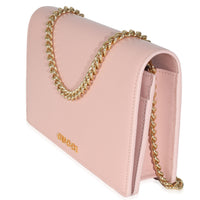 Light Pink Textured Calfskin Script Logo Wallet On Chain