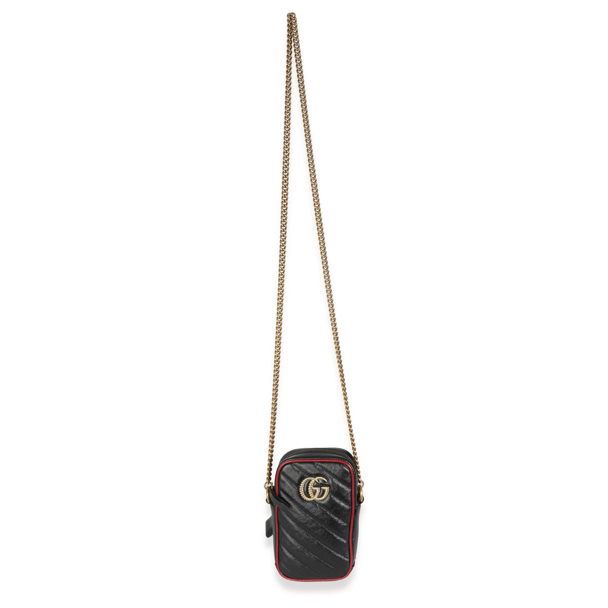 Gucci Red Black Calfskin Matelasse Mini GG Marmont Crossbody Bag Handbag av