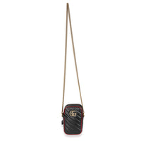 Gucci Red Black Calfskin Matelasse Mini GG Marmont Crossbody Bag Handbag av