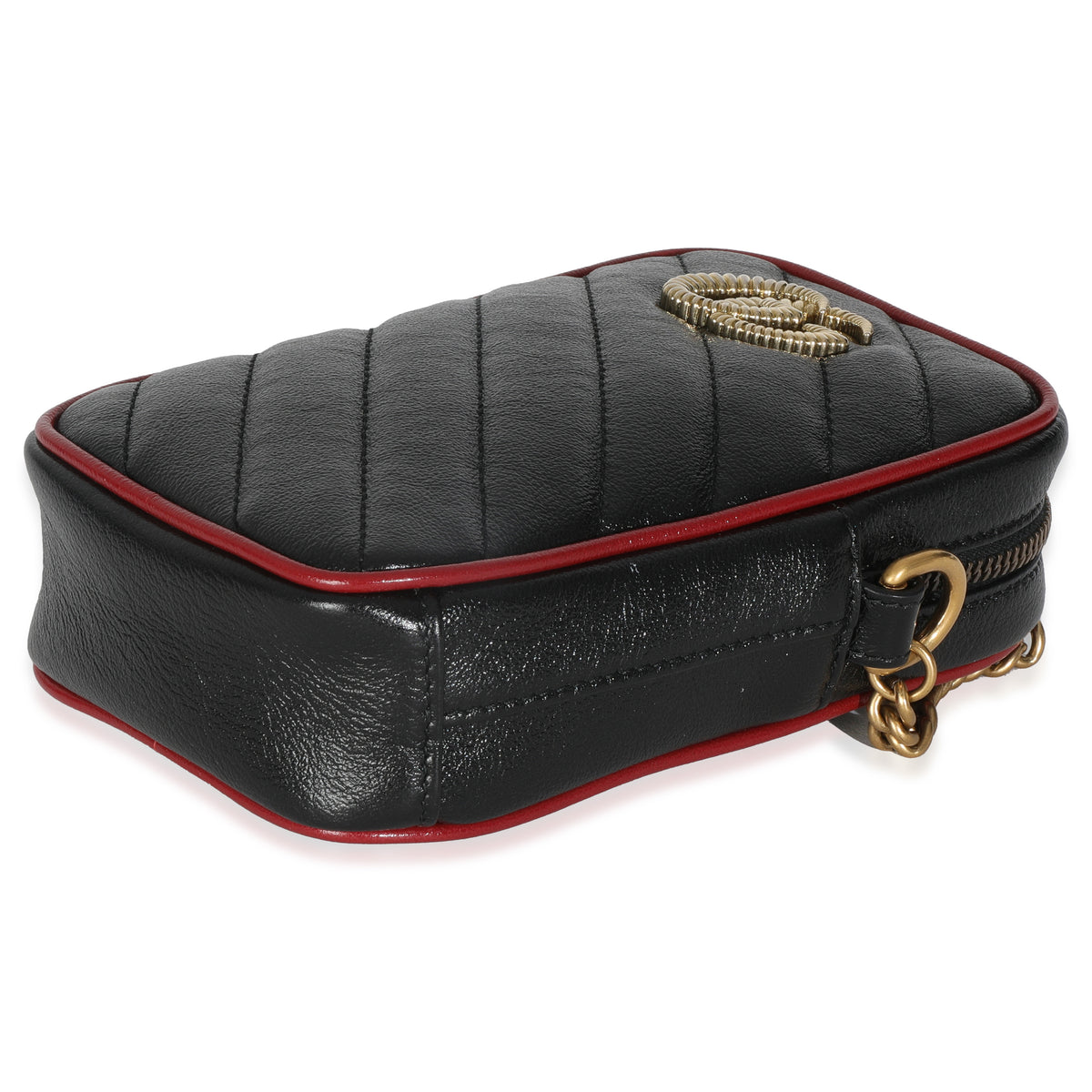 Gucci Red Black Calfskin Matelasse Mini GG Marmont Crossbody Bag Handbag box