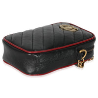 Gucci Red Black Calfskin Matelasse Mini GG Marmont Crossbody Bag Handbag box