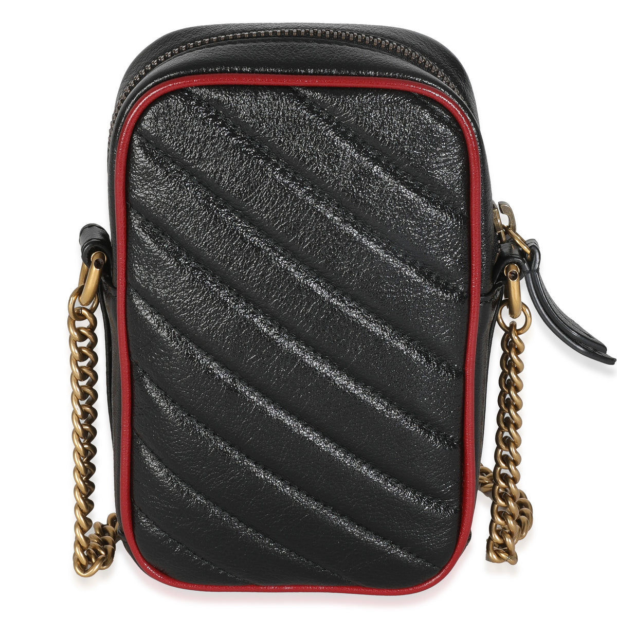 Gucci Red Black Calfskin Matelasse Mini GG Marmont Crossbody Bag Handbag bv