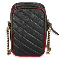 Gucci Red Black Calfskin Matelasse Mini GG Marmont Crossbody Bag Handbag bv