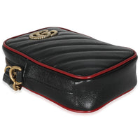 Gucci Red Black Calfskin Matelasse Mini GG Marmont Crossbody Bag Handbag clasp