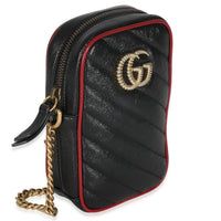 Gucci Red Black Calfskin Matelasse Mini GG Marmont Crossbody Bag Handbag pv