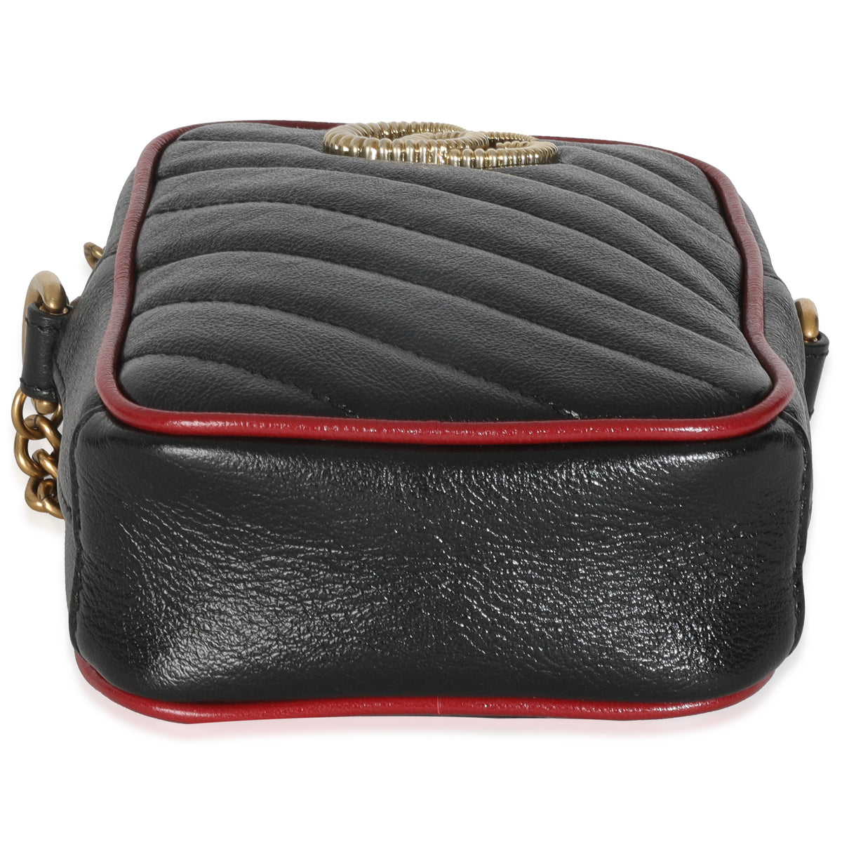 Gucci Red Black Calfskin Matelasse Mini GG Marmont Crossbody Bag Handbag stamp