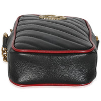 Gucci Red Black Calfskin Matelasse Mini GG Marmont Crossbody Bag Handbag stamp