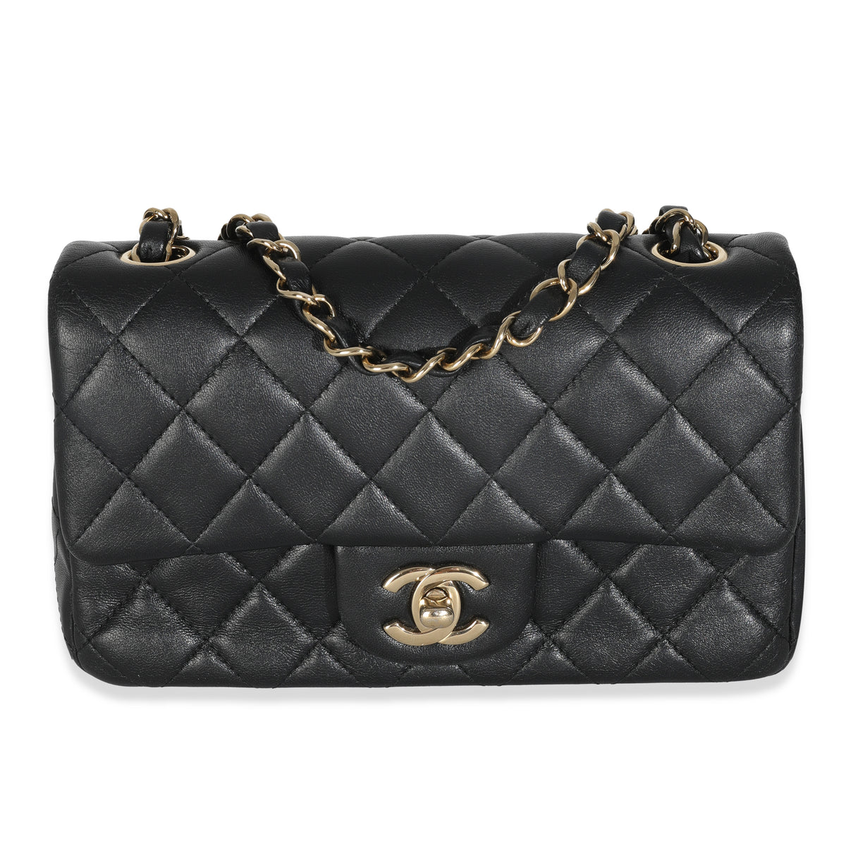 Black Quilted Lambskin Mini Rectangular Flap Bag