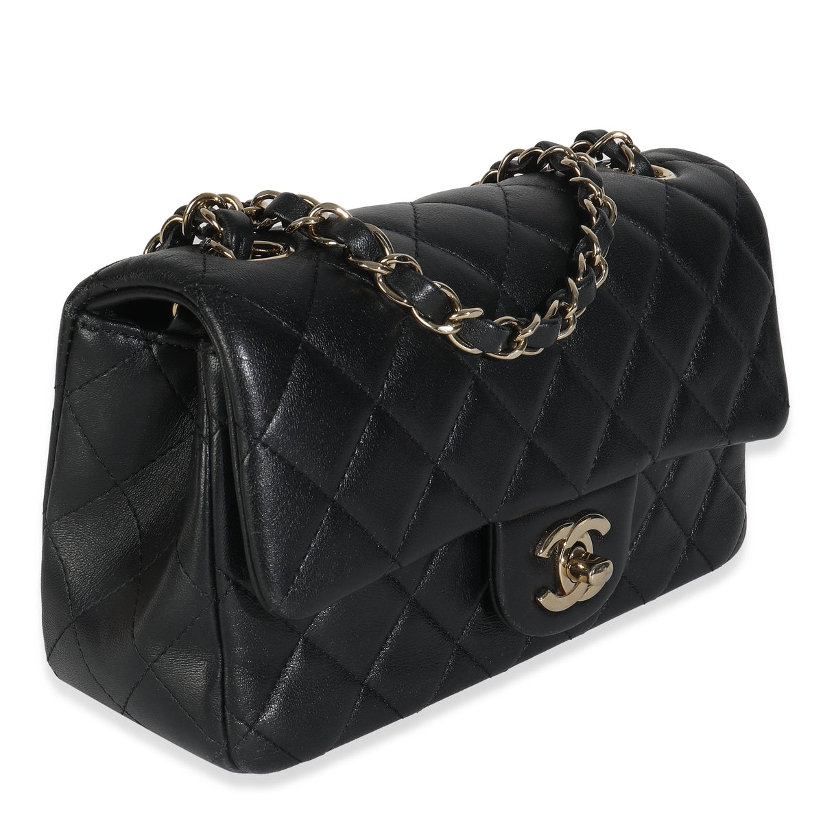 Black Quilted Lambskin Mini Rectangular Flap Bag