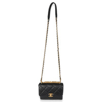Black Quilted Lambskin Small CC Crystal Logo Chain Flap Bag