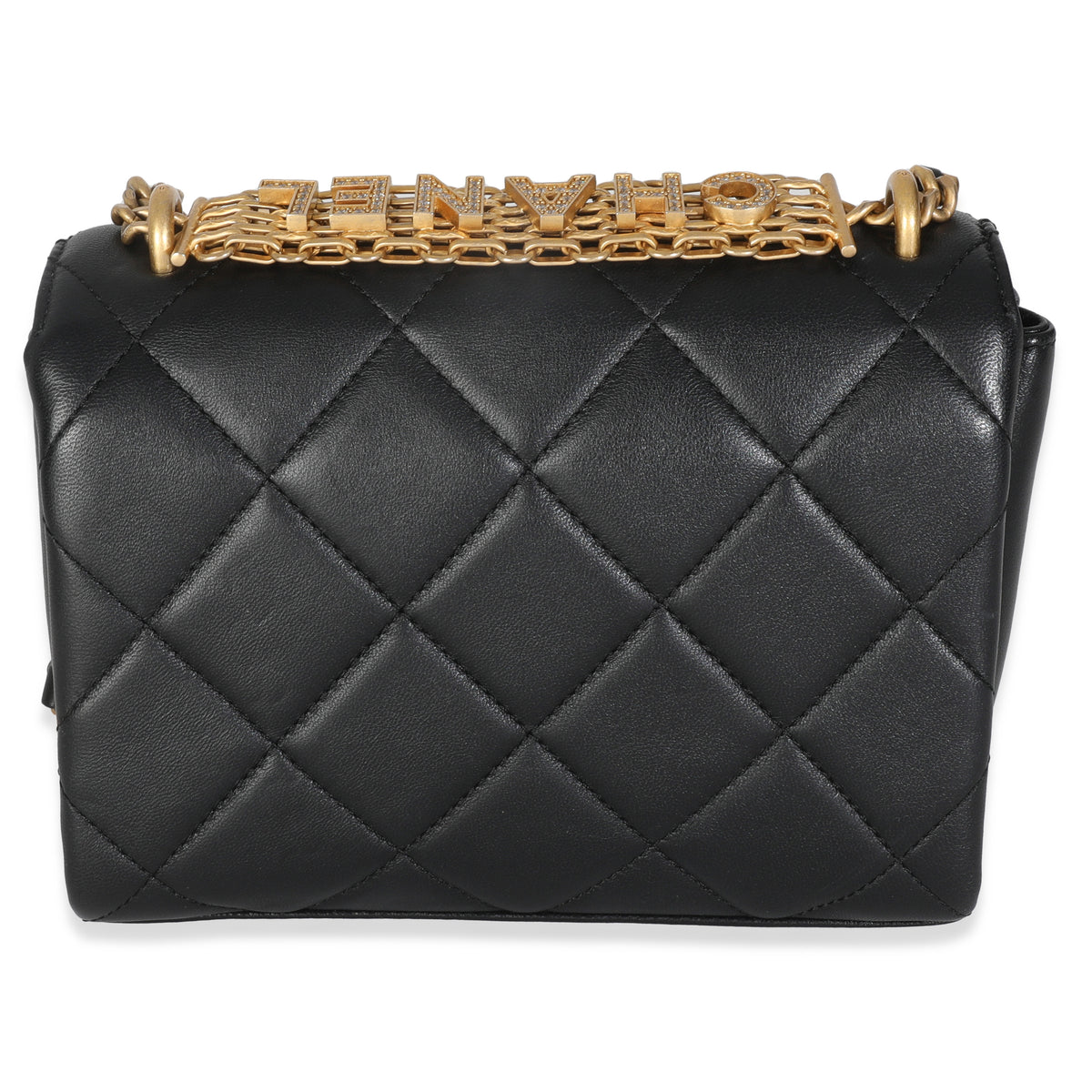 Black Quilted Lambskin Small CC Crystal Logo Chain Flap Bag