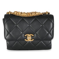 Black Quilted Lambskin Small CC Crystal Logo Chain Flap Bag