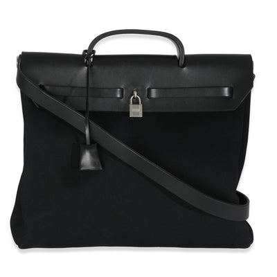Black Toile Vache Calfskin Herbag 39 MM