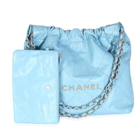 Light Blue Quilted Shiny Calfskin Small Chanel 22