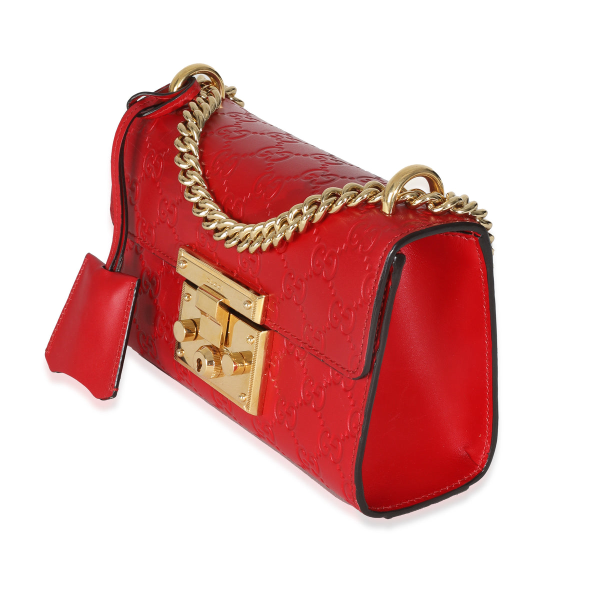 Red Guccissima Small Padlock Shoulder Bag
