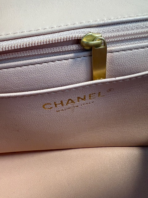 Light Pink Quilted Lambskin Small Metal Top Handle Flap Bag