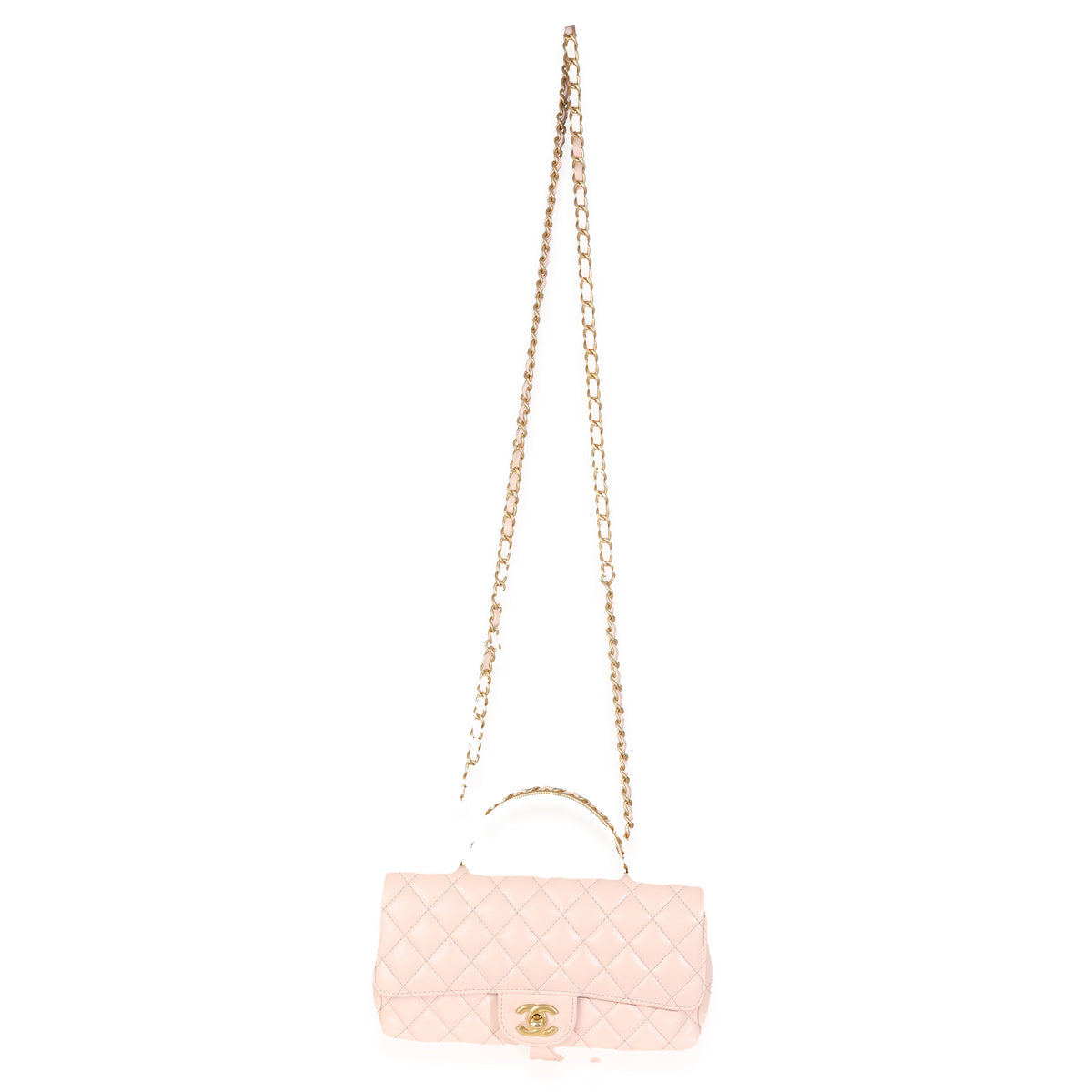 Light Pink Quilted Lambskin Small Metal Top Handle Flap Bag