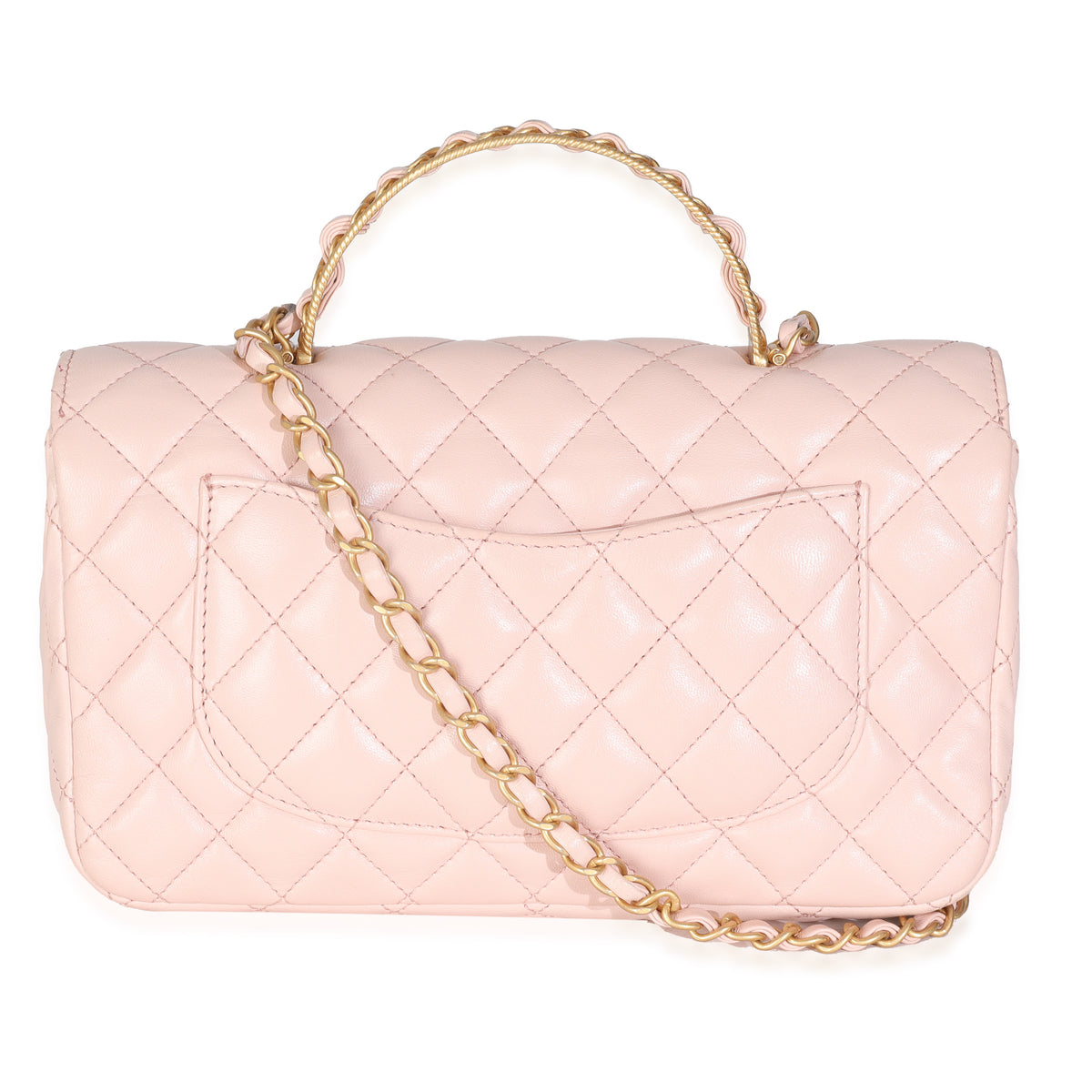 Light Pink Quilted Lambskin Small Metal Top Handle Flap Bag