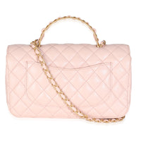 Light Pink Quilted Lambskin Small Metal Top Handle Flap Bag