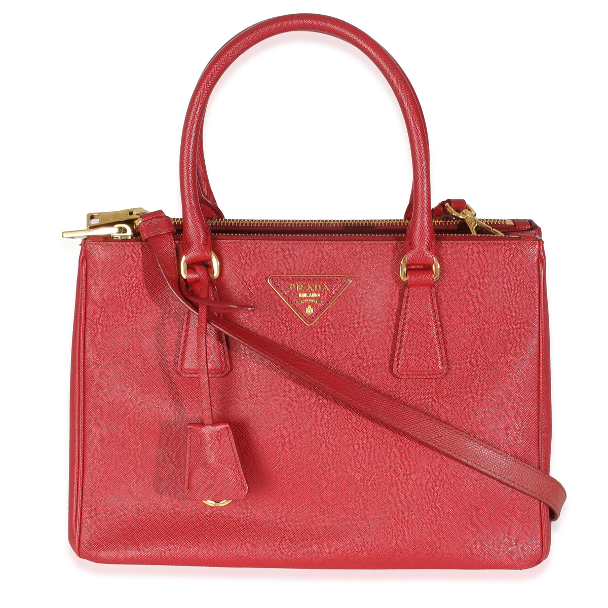 Red Saffiano Small Double Zip Tote