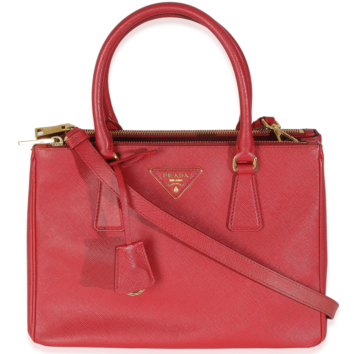 Red Saffiano Small Double Zip Tote