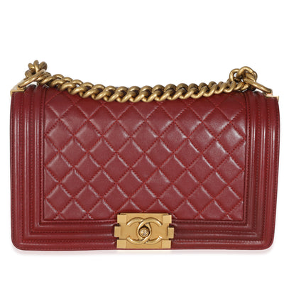 Burgundy Quilted Lambskin Old Medium Boy Bag