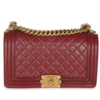 Burgundy Quilted Lambskin Old Medium Boy Bag