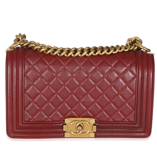 Burgundy Quilted Lambskin Old Medium Boy Bag