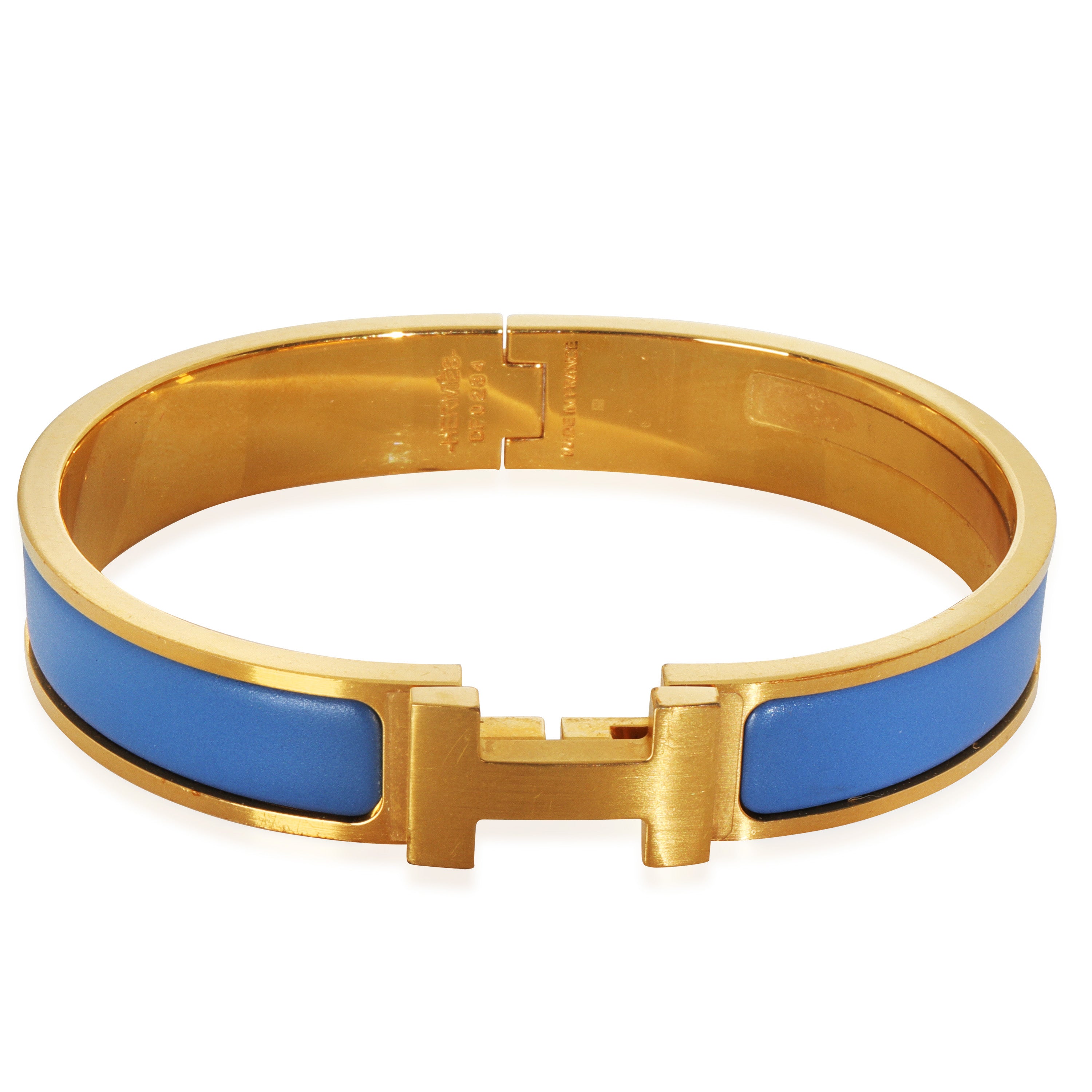 Hermès Gold-Plated Clic HH In Bleu Turquin Mat Bracelet | myGemma