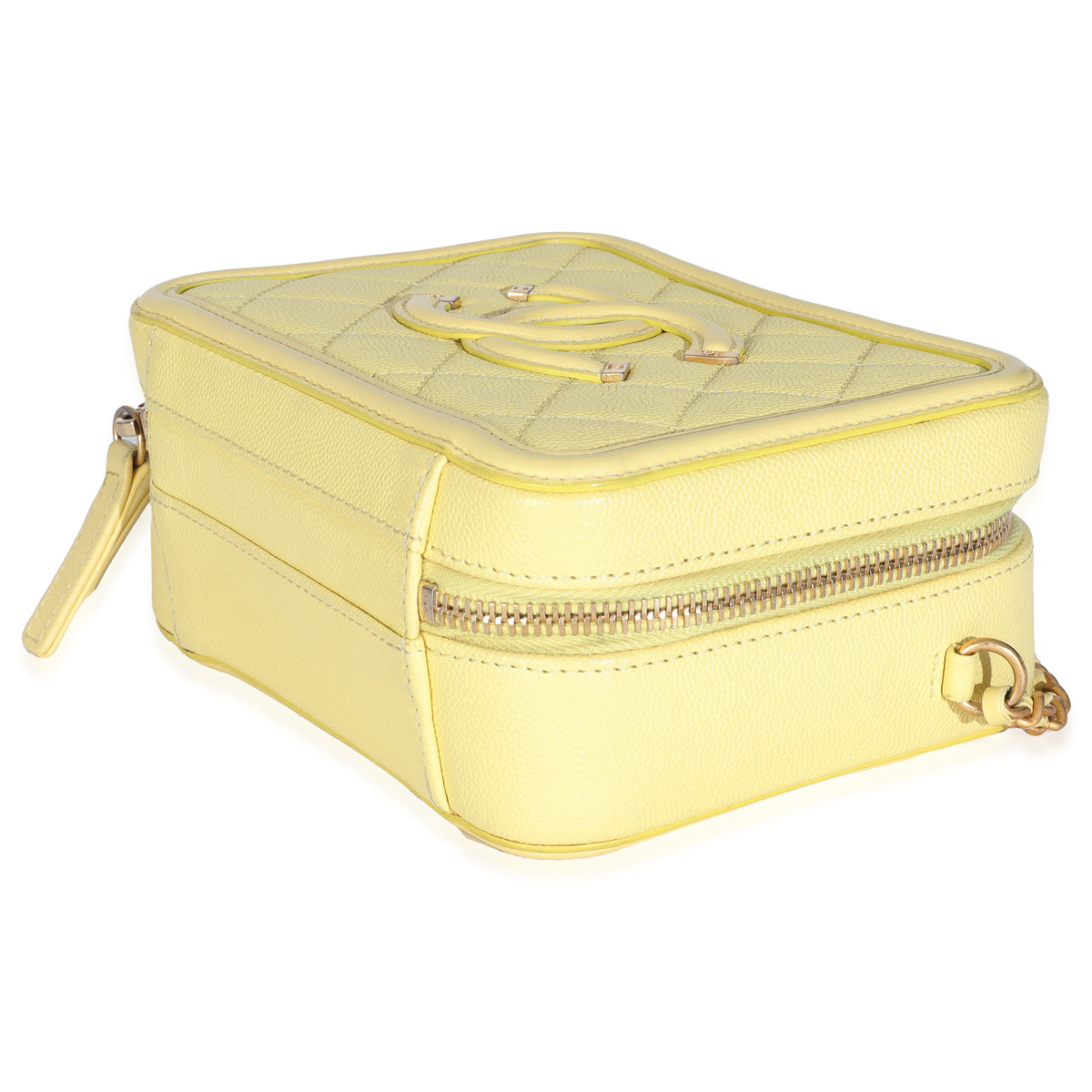 Yellow Quilted Caviar Small CC Filigree Vanity Case