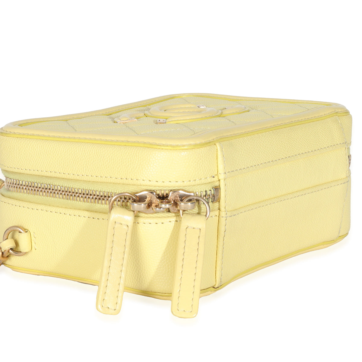 Yellow Quilted Caviar Small CC Filigree Vanity Case