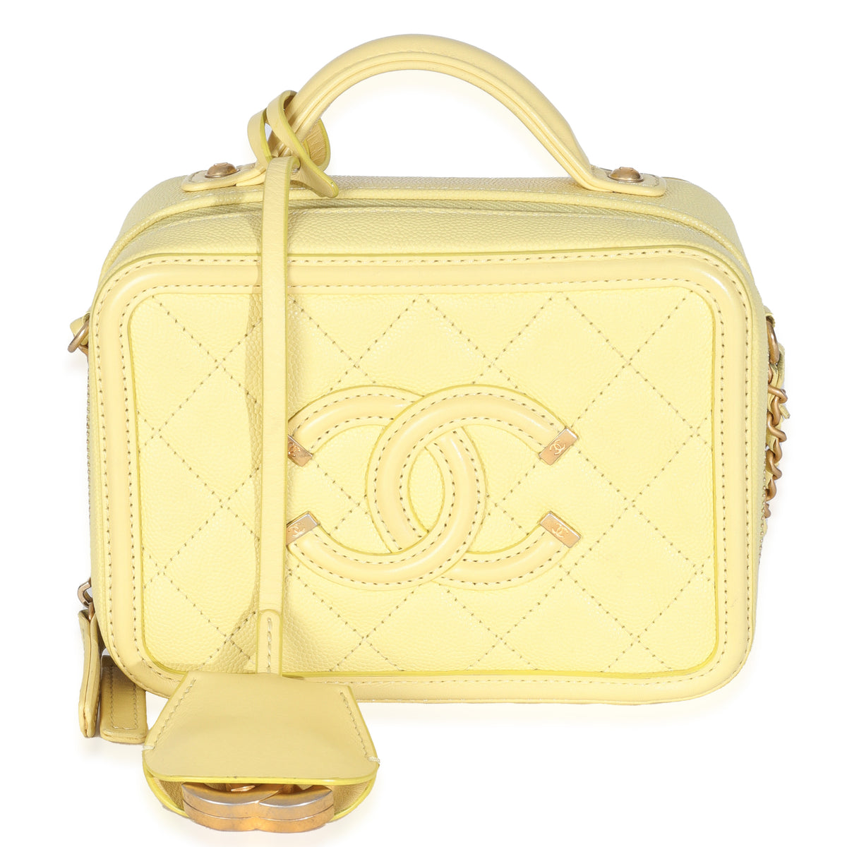 Yellow Quilted Caviar Small CC Filigree Vanity Case