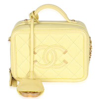 Yellow Quilted Caviar Small CC Filigree Vanity Case