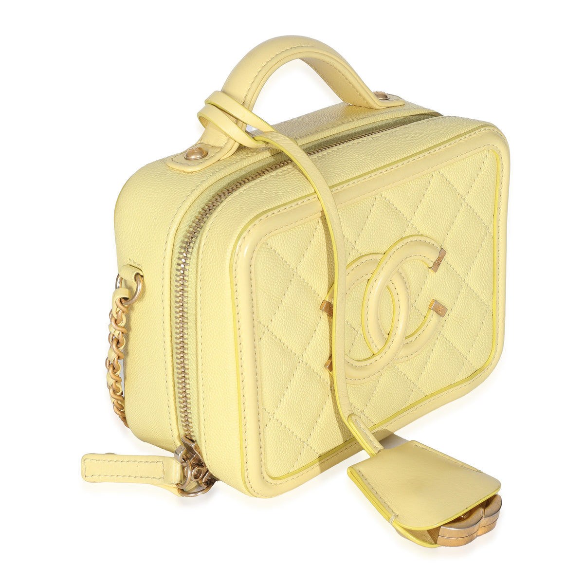 Yellow Quilted Caviar Small CC Filigree Vanity Case