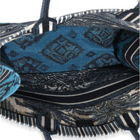 Blue Canvas Embroidered Palm Tree Toile De Jouy Large Book Tote