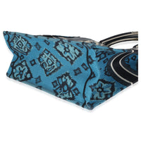 Blue Canvas Embroidered Palm Tree Toile De Jouy Large Book Tote