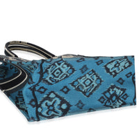 Blue Canvas Embroidered Palm Tree Toile De Jouy Large Book Tote