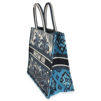 Blue Canvas Embroidered Palm Tree Toile De Jouy Large Book Tote