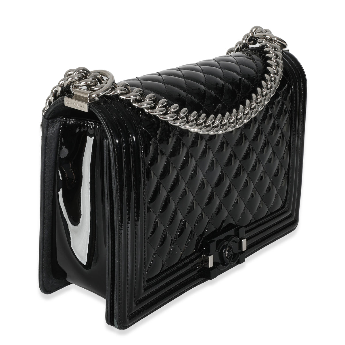 Black Quilted Patent New Medium Boy Bag