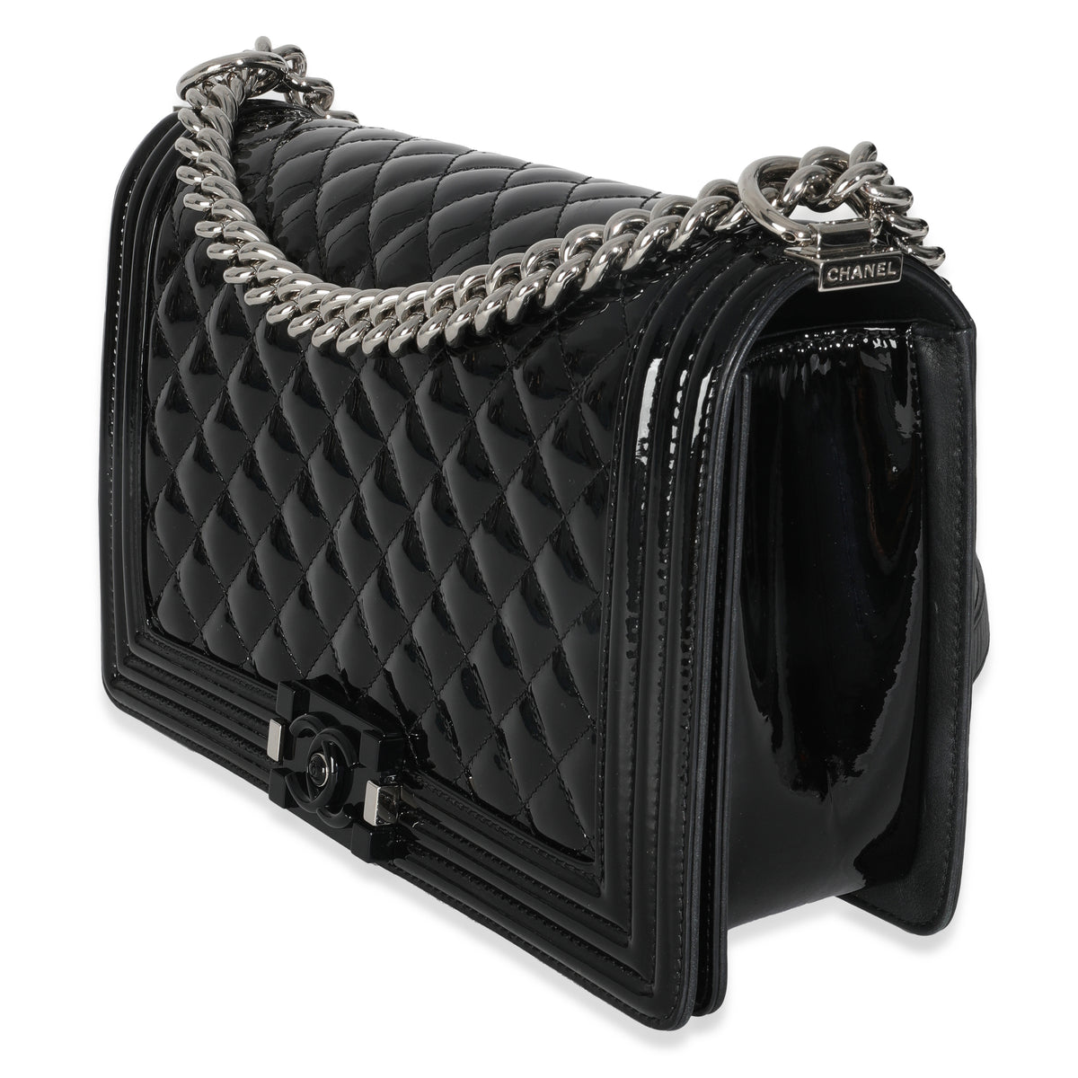 Black Quilted Patent New Medium Boy Bag