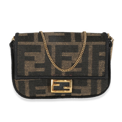 Brown Fabric Jacquard FF 1974 Nano Maxi Buckle Baguette Charm