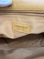 Beige Quilted Caviar Chain Flap Shoulder Handbag