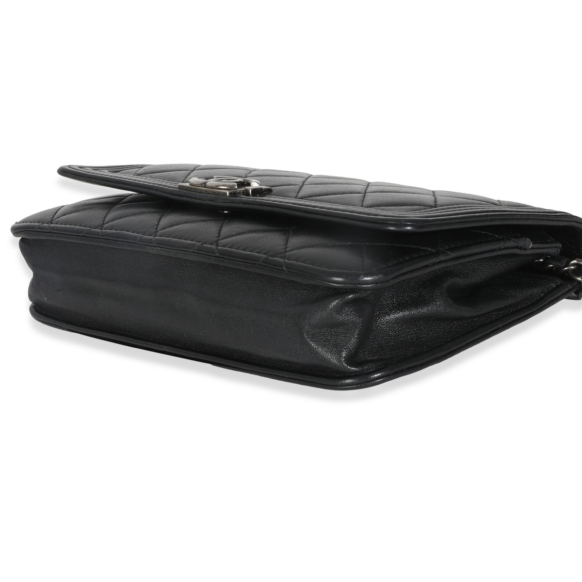 Black Quilted Lambskin Boy Wallet On Chain