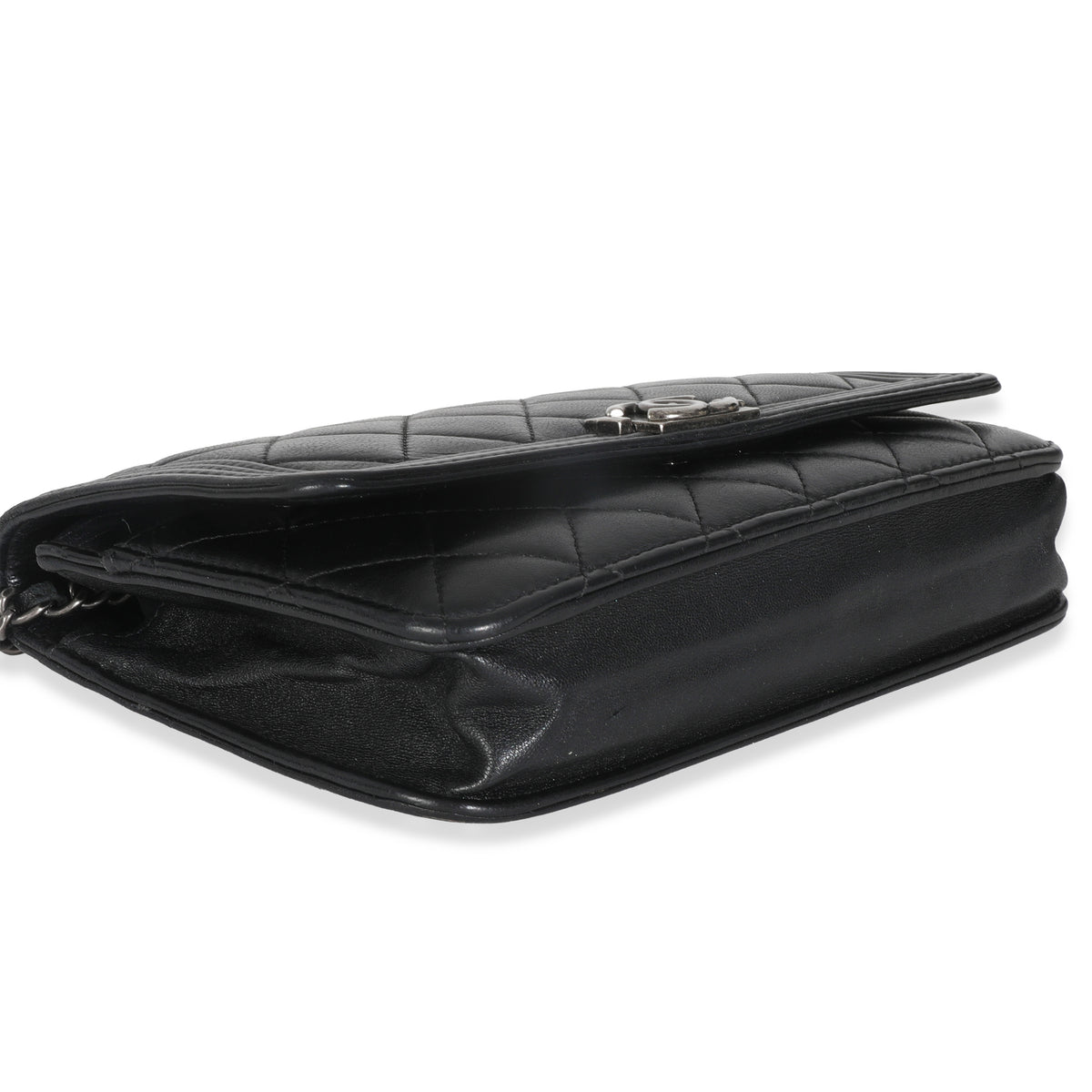 Black Quilted Lambskin Boy Wallet On Chain