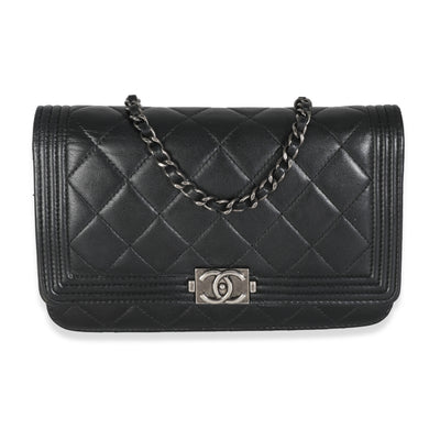 Black Quilted Lambskin Boy Wallet On Chain