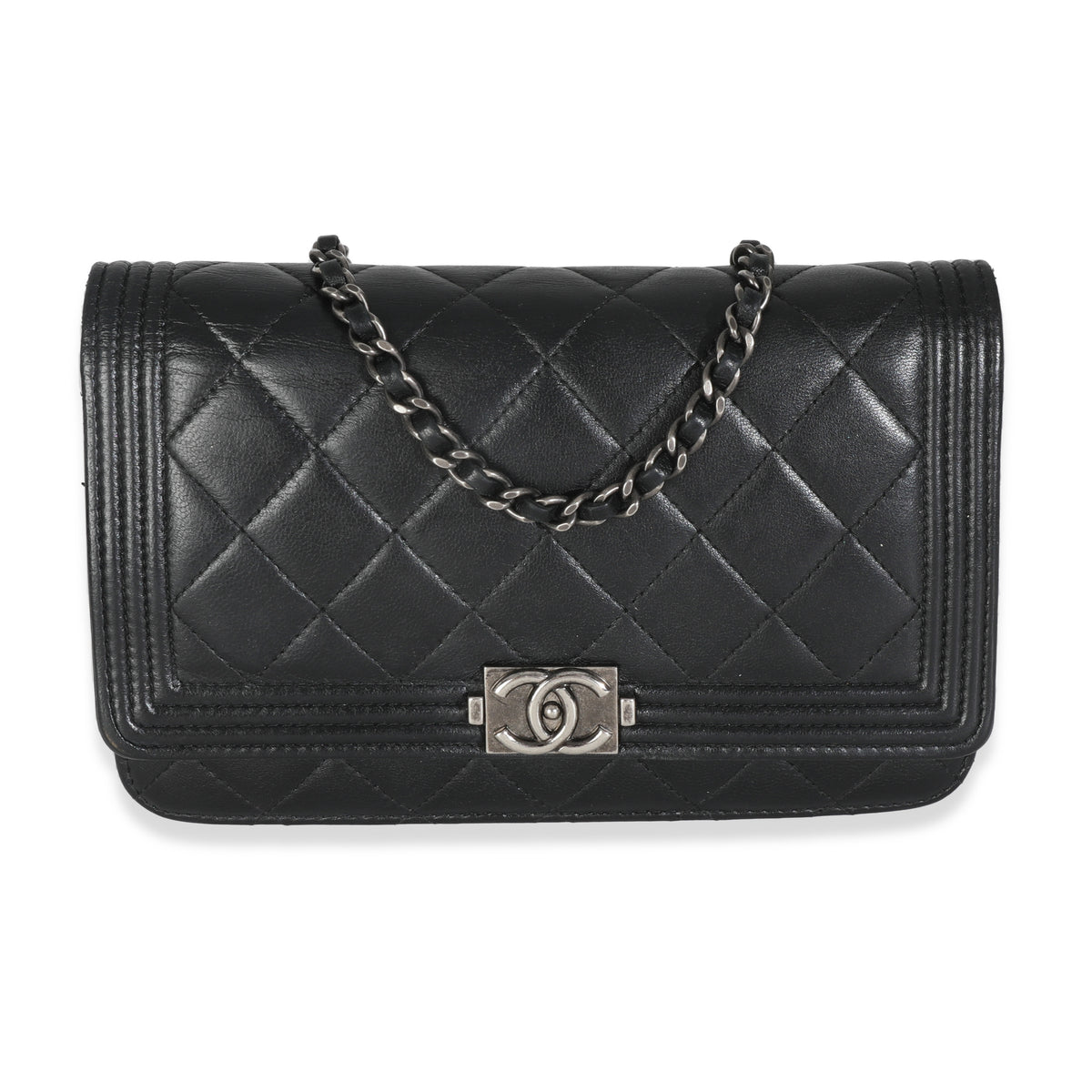Black Quilted Lambskin Boy Wallet On Chain