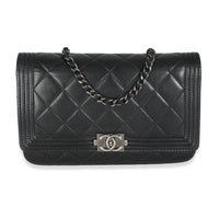 Black Quilted Lambskin Boy Wallet On Chain