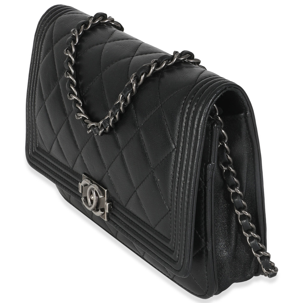 Black Quilted Lambskin Boy Wallet On Chain