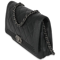 Black Quilted Lambskin Boy Wallet On Chain